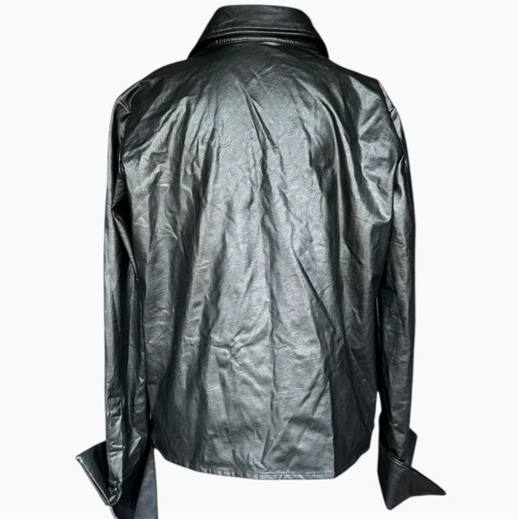 Boston Proper Black Button Down Faux Leather Shirt Sz M - Picture 4 of 6